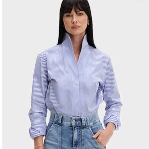 Sarah Alexandra Signature Boyfriend Blue Pinstripe Blouse Shirt 10